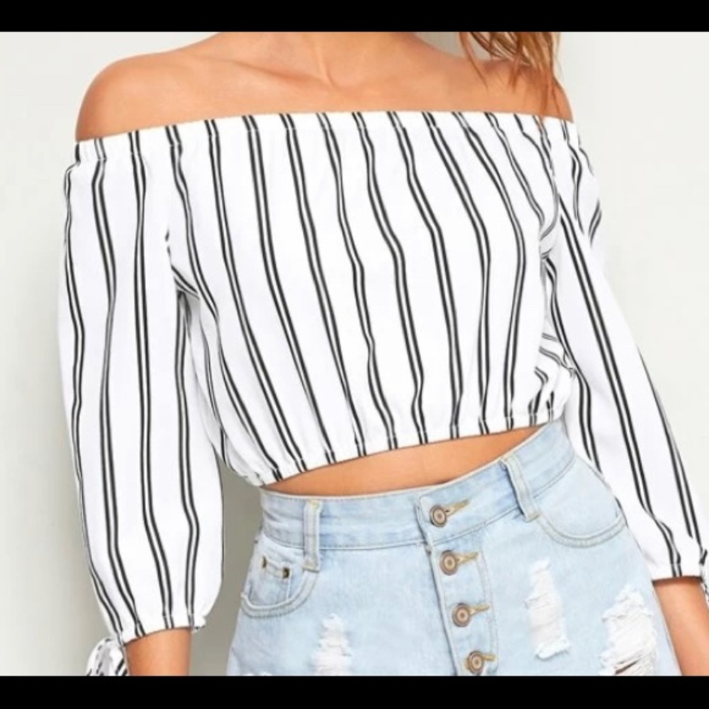 SHIEN Striped Off-the-shoulder Crop Top